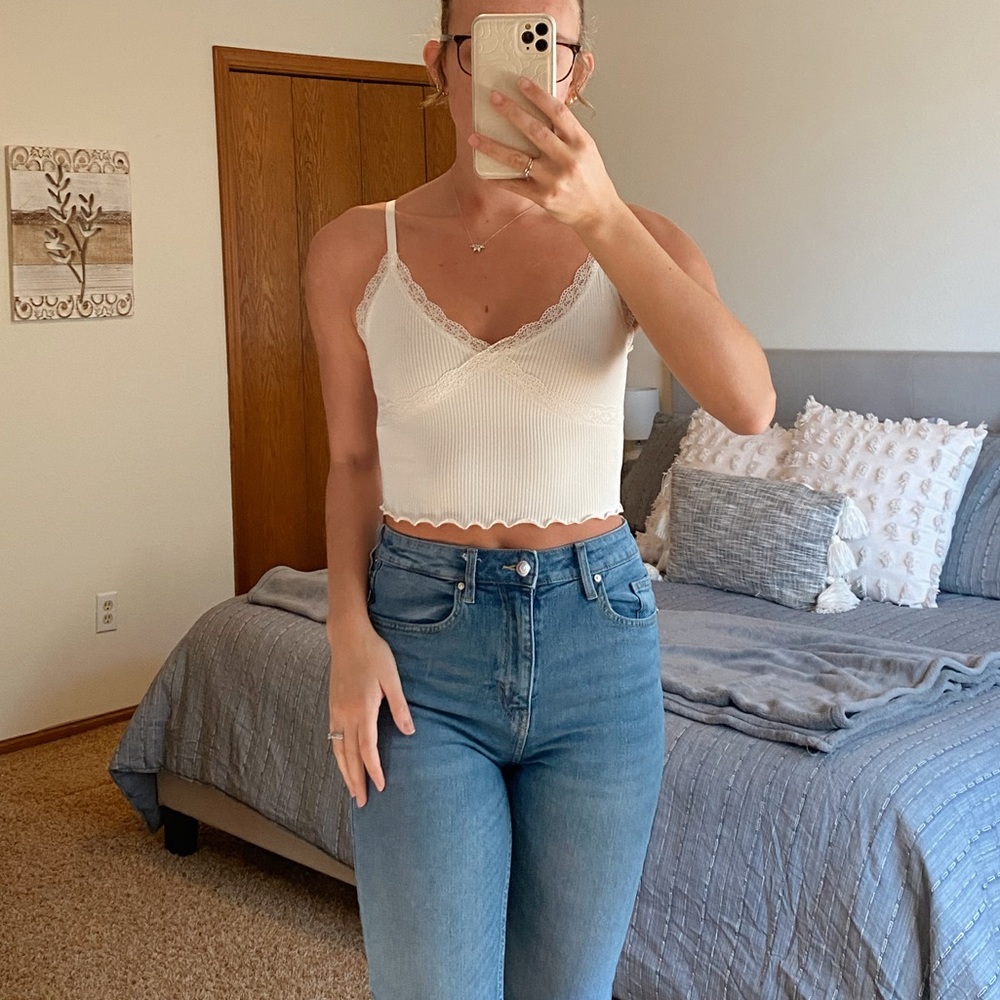 H&M White Lace Trim Tank